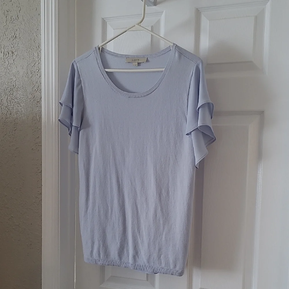 LOFT Ruffle Sleeve Top Light Blue Size Medium